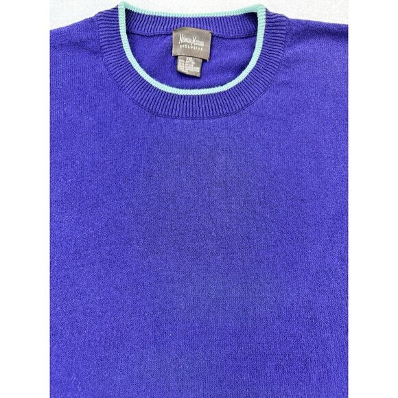 Neiman Marcus Exclusive Crewneck Sweater Women S/S Blue w/Teal‎ Trim XXL. - Picture 1 of 8